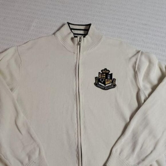 Tommy Hilfiger Vintage Embellished Embroidered Zippered Long Slv Sz XL Cardigan - Picture 1 of 10